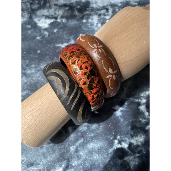 Artsy Bangle Bracelet Bundle Wood Jewelry Lot Boho Hippie Gypsy - Picture 4 of 8
